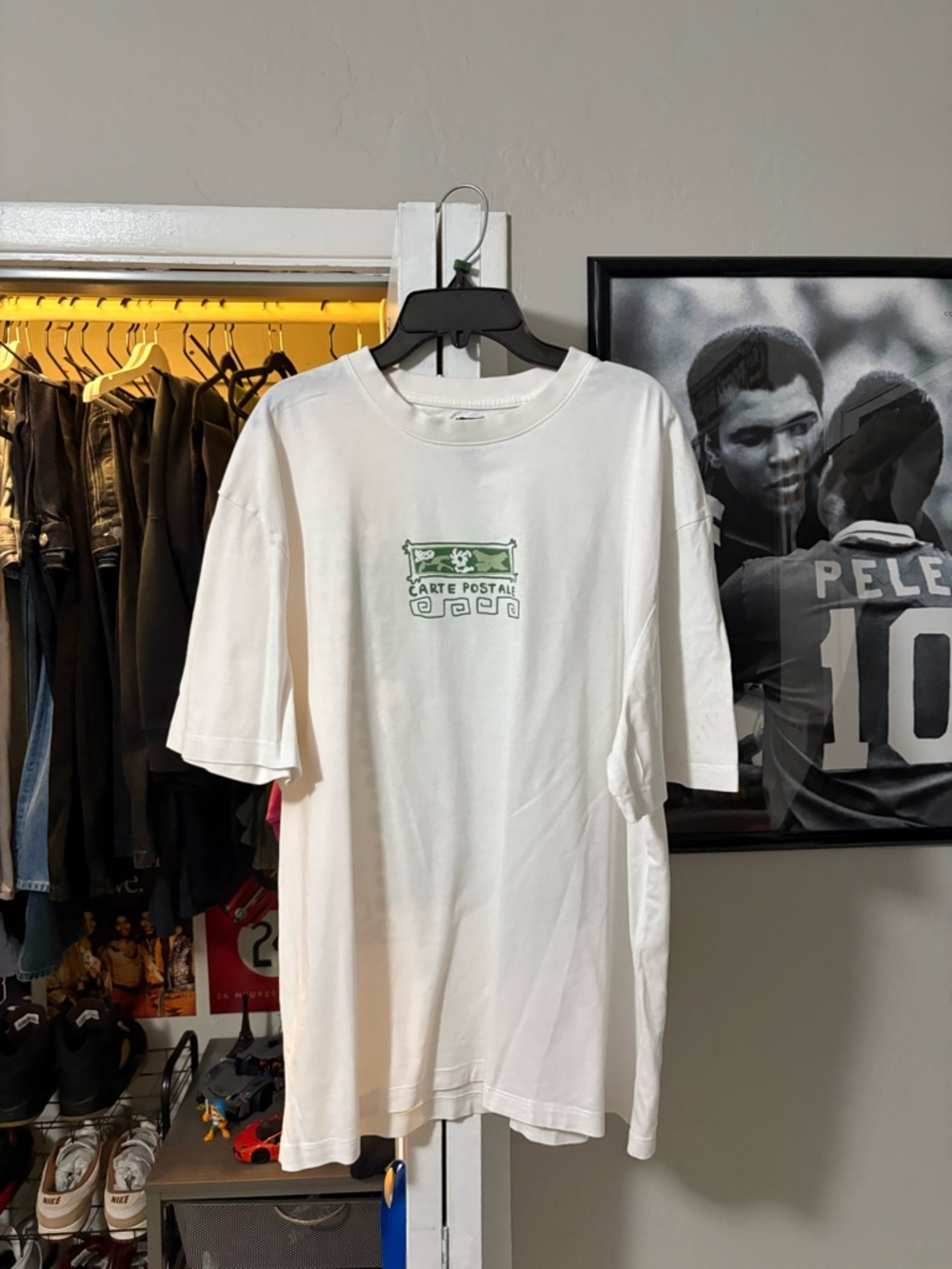 H&M White Tee with Green Postcard Graphic - Men’s Short Sleeve